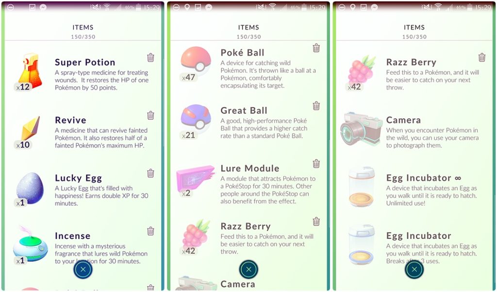 items pokemon go